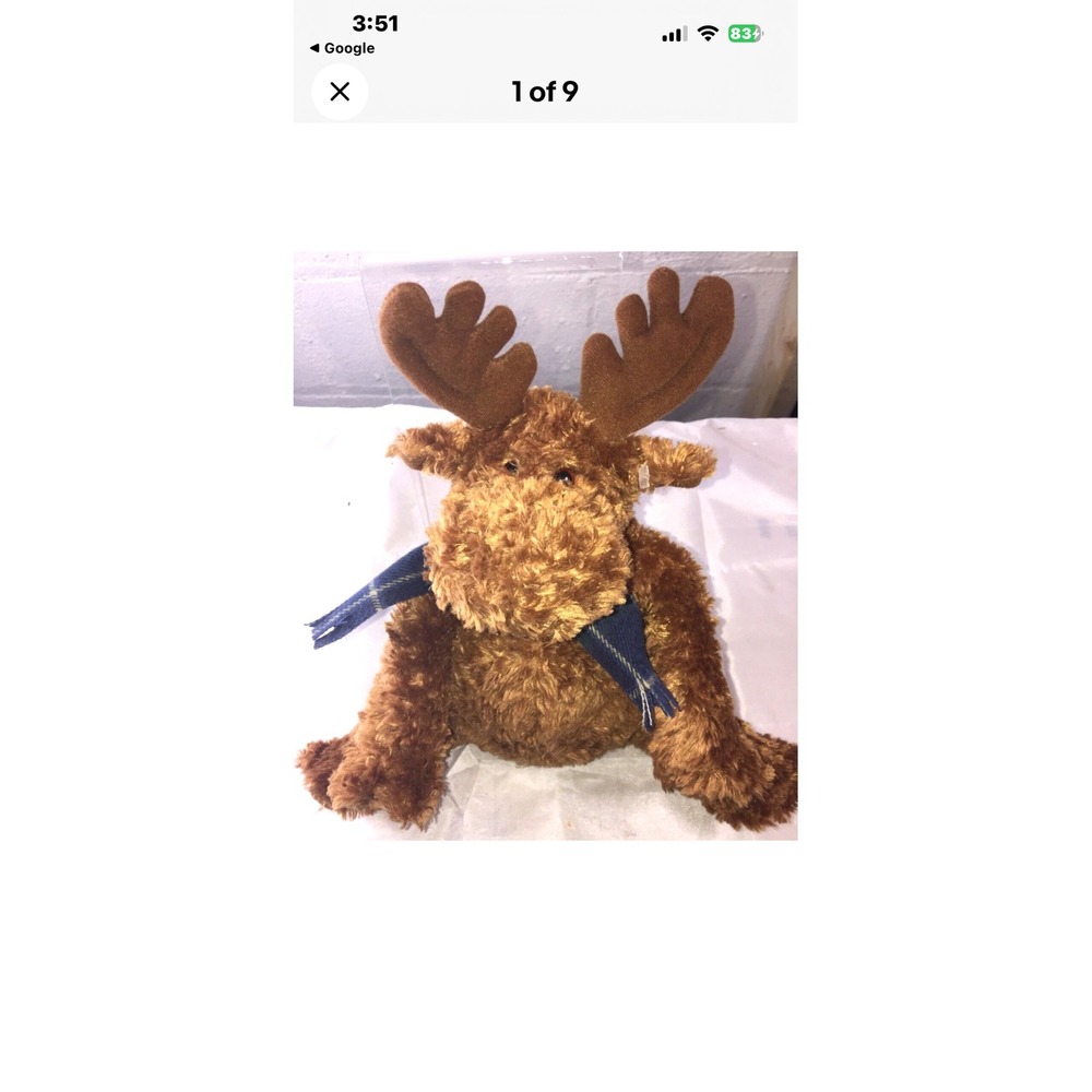 Gund Gram Cracker Moose Plush Stuffed Animal Blue Plaid Scarf Brown 43461 NWT